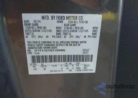 2014 Ford F150 Super Cab z USA, uszkodzony, nr VIN 1FTFX1EF8EFA99986